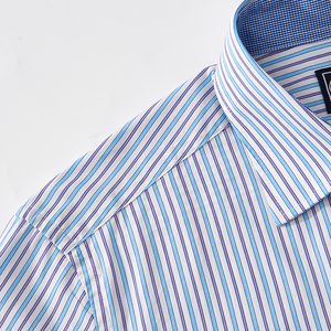 Logo personnalisé chemises à manches longues pour hommes avec col retourné 100% coton formel automne rayé motif fil teint broderie poche - Product Image 4