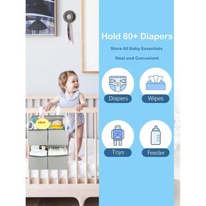 Organisateur de couches suspendu à 4 poches gris argenté pour berceau, parc pour bébé, table à langer, rangement pour bébé - Product Image 2