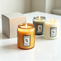Bougie artisanale en cire de soja parfumée personnalisée dans un bocal en verre avec couvercle à motif en relief pour la décoration de la maison, Diwali, Fête des Pères, durée de combustion de 60 heures