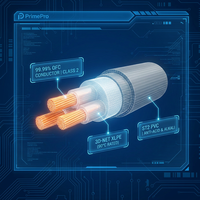 Câble d'alimentation PrimePro 0,6 KV 3 conducteurs isolé XLPE gaine PVC IEC 60502-1 V-0 ignifuge 90°C fil de cuivre industriel IP67
