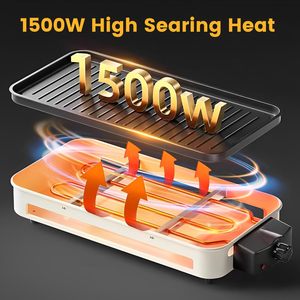 Grill électrique d'intérieur 1500W YOHAWJAN en acier inoxydable, sans fumée, plaque de cuisson antiadhésive amovible, contrôle de la température, poêles portables - Product Image 3