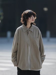 Chemise à manches longues à rayures verticales printemps/automne - Chic, ample, rétro et décontractée - Product Image 6