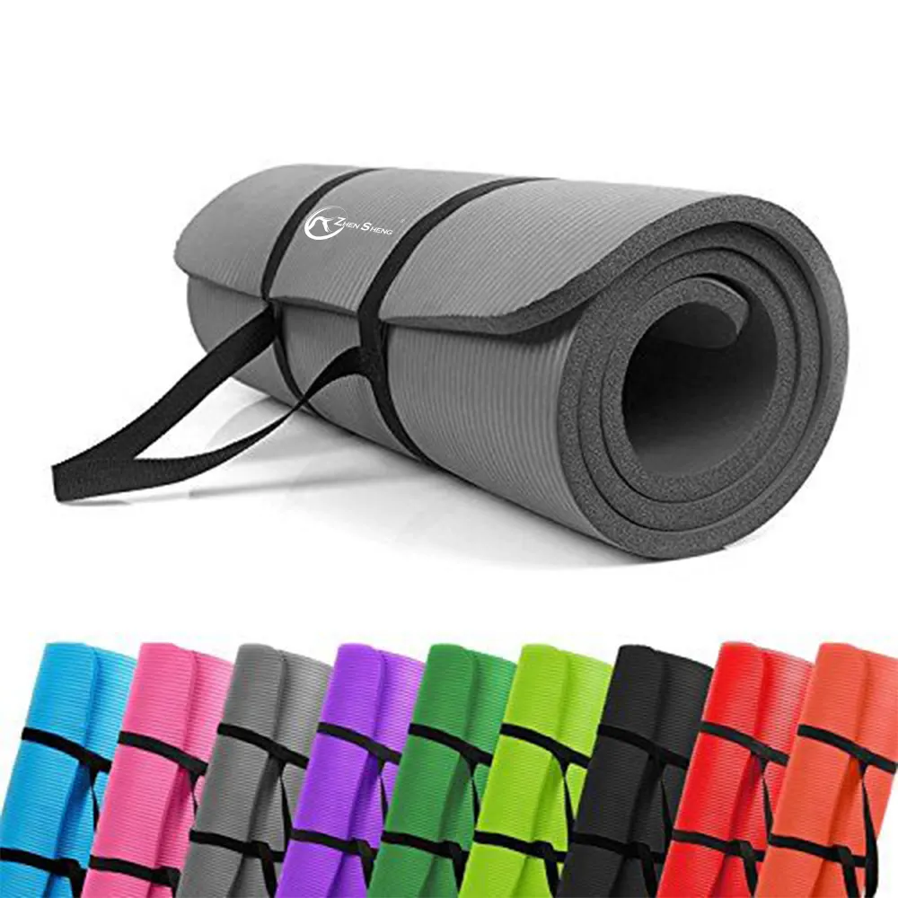 Zhensheng custom black carry strap 10mm NBR pilates mats set tappetino yoga all'ingrosso