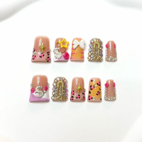 716-720 Faux ongles à presser faits main en forme de bec de canard, 10 pièces, réutilisables, en acrylique, pour enfants, motif carré artificiel