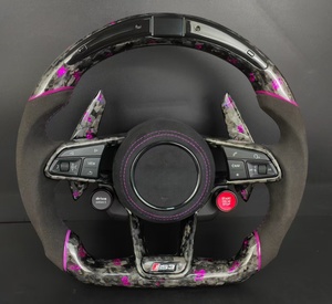 Volant en carbone forgé sur mesure pour <span class=keywords><strong>Audi</strong></span> A3/S3/RS3/A7/Q3/A8/Q7/A4/A5/A6/R8 - Accent violet en cuir et palettes de changement de vitesse - Product Image 1