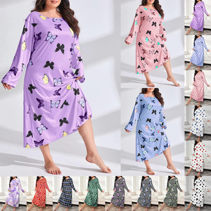 Robe de nuit à manches longues avec imprimé papillon, grande taille, 1XL, 2XL, 3XL, 4XL, 5XL, pour femmes, vêtements de maison, vêtements de nuit, décontractés et confortables - Product Image 1