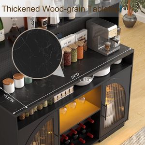 Armoire à bar SENYU avec porte en verre cintrée, porte-bouteilles et étagères réglables, éclairage LED à intensité variable - Product Image 6