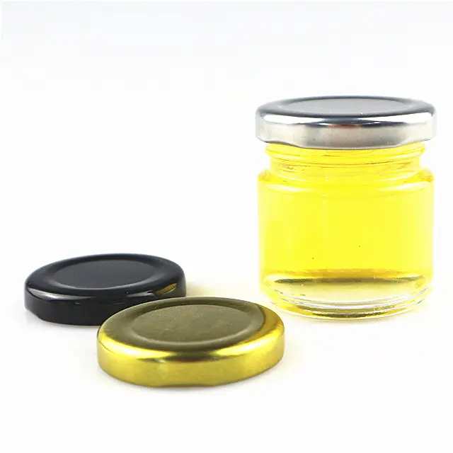 Bocaux en verre rondes indonésiennes de 30 ml, avec couvercle métallique noir, pour le miel et les aliments, avec torsion