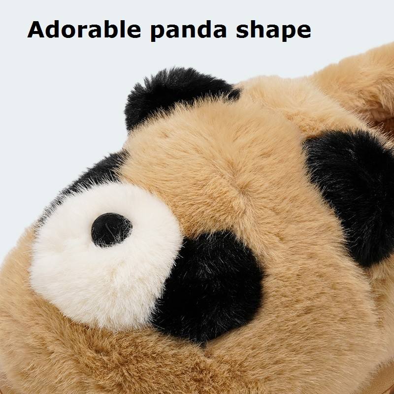 Womens Furry Slippers with EVA Outsole Winter Warm Plush-Lined Non-Slip Cushioning Cotton Slides Panda Slipper Indoor Home Use
