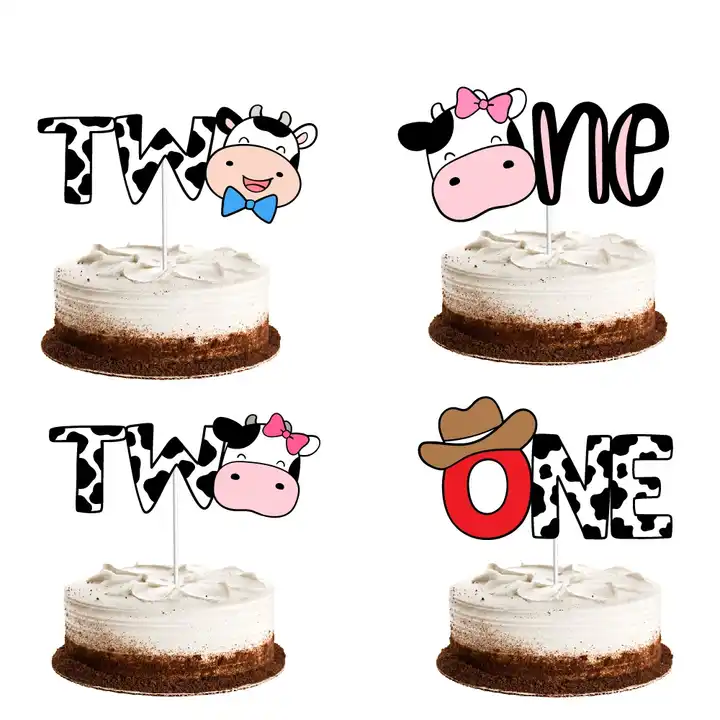 1 pcs vache un deux gâteau topper animaux de ferme premier anniversaire  gâteau pick décor pour bébé shower enfants garçons filles 1ère fête d' anniversaire