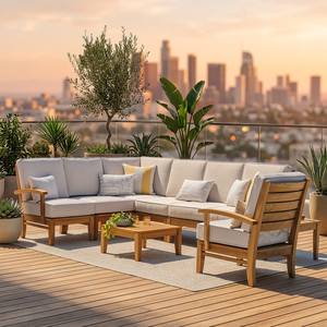 Conjunto de Sofás para Patio Exterior con Estructura de Madera, Cojines de Espuma de Alta Densidad, Muebles de Jardín Impermeables - Product Image 2