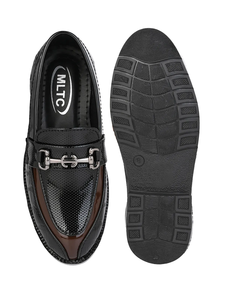 Boys Midnight Black Patent <b>Leather</b> Chain Loafers Premium Designer Formal Party Wear Slip On Shoes Soft Comfortable Style - Product Image 4