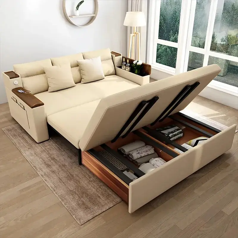 CY Giường Sofa Góc Bằng Vải Giá Rẻ Nhà Máy Gấp Gọn Với Đồ Nội Thất Lưu Trữ Ghế Sofa Phòng Khách Giường