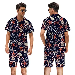 Men's Hawaiian Style Two-Piece Short Set Cruise Wear Short Sleeved Button Down Shirts And Shorts Men