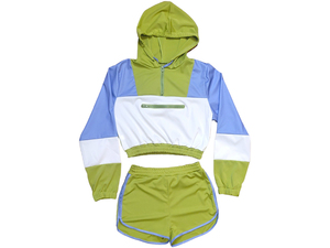 Ensemble de shorts vintage bicolore en 2 pièces avec veste à capuche à motif léopard, manches courtes, polyester/nylon, pour l'automne - Product Image 2