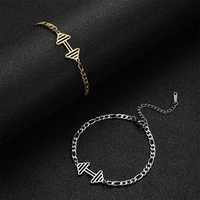 Pulsera de Cadena de Acero Inoxidable con Dijes de Mancuerna y Latido de Corazón, Regalo para Mujer, para Ejercicio y Deporte