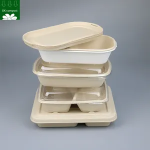 Custom Biodegradable Sugarcane Bagasse Pulp Fiber Fast Food Packing Paper Box Bio Degradable Takeaway To Go Container Packaging