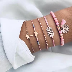 Conjunto de Pulseras con Dijes de Moda, Chapadas en Oro Rosa, con Imitación de Perlas, Estilo Bohemia, Joyería de Regalo para Mujer - Product Image 1