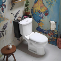 Ensemble WC moderne économique à double chasse avec cuvette de toilettes à siphon, lavabo en céramique à siphon en S, ensemble deux pièces