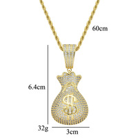 Pendentif porte-monnaie en zirconium, collier en laiton et zircon pour homme