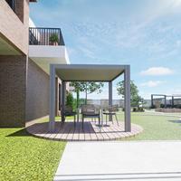 Pergola motorisée en aluminium avec lames orientables, solution écologique pour balcon, idéale pour les extérieurs de maisons modernes