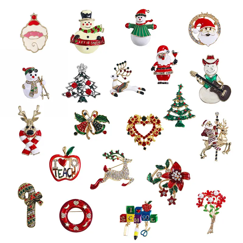 Spilla natalizia Pin Set strass cristallo elemento natalizio Pin alberi di natale spille gioielli per decorazioni natalizie