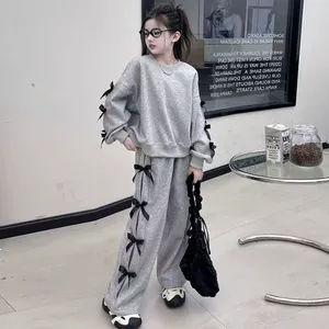 Nuovo Set di abbigliamento <span class=keywords><strong>per</strong></span> <span class=keywords><strong>ragazze</strong></span> adolescenti a maniche lunghe con fiocchi felpa + pantaloni Set di abbigliamento <span class=keywords><strong>per</strong></span> bambini - Product Image 2