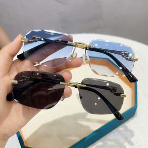 Gafas de Sol Cuadradas Sin Montura con Lentes Degradados de Corte Irregular y Patillas de Aleación UV400 para Hombre y Mujer, Moda 2025 - Product Image 1