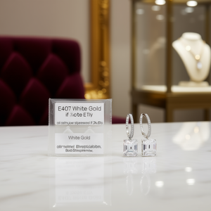 Pendientes de Oro Blanco E407 con Cristales de Circonita, Engaste de Bisel, Diseño Geométrico, Lujosos, para Uso Diario de Mujer - Product Image 2