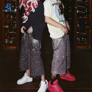 Streetwear Jorts en cristal personnalisés Designer Diamant Strass Ourlet brut vieilli Baggy en jean lavé à la pierre Shorts en jean pour hommes - Product Image 5