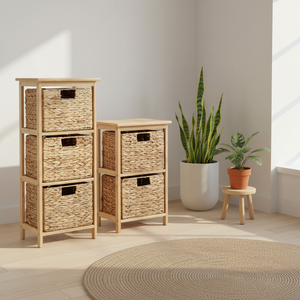 Meuble de rangement de salle de bain en bambou écologique de qualité supérieure, 3 tiroirs, paniers en jonc de mer tressé, moderne et multifonctionnel pour serviettes - Product Image 4