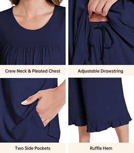 Liquidación de Stock: Conjunto de Pijama de Bambú para Mujer, Sin Mangas, Cuello Redondo, Color Azul Marino Sólido, Ropa de Dormir Suave, Disponible para Venta al Por Mayor - Product Image 5