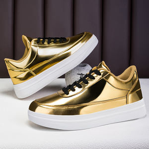 Hot-Selling <b>Men</b>’s Large-Size Gold Patent PU Leather Skate <b>Shoes</b> Non-Slip Lace-Up Customizable Casual Sports <b>Shoes</b> - Product Image 3