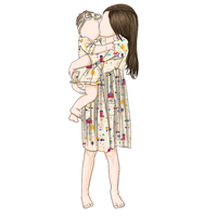 Vente en gros Robe et body de haute qualité à demi-manches et col en O pour filles en soie de lait brossée imprimée parent-enfant