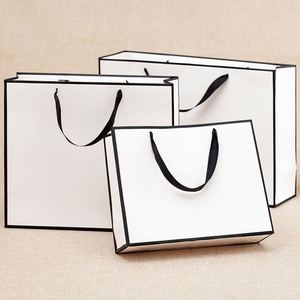 Luxury Matte Gray <b>White</b> Edge <b>Small</b> Business Clothing Jewellery <b>Bag</b> Durable Kraft Handle for Boutique Shopping Gift <b>Bags</b> - Product Image 3
