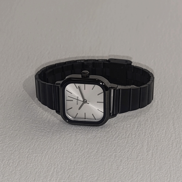 Square Fashion Women's Watch, Suitable for Women and Girls, Simple Black Stainless Steel Watch Strap, Minimalist Quartz Watch