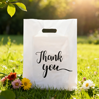 Sacs à main à soufflet latéral personnalisables avec logo blanc 'Merci', découpés, en PE recyclable, pour supermarché et exposition