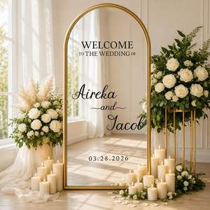 Autocollant miroir DIY personnalisé en vinyle avec noms et dates, imperméable et amovible, décoration d'entrée de mariage - Product Image 1