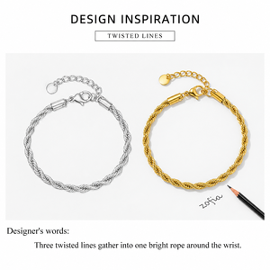 Pulsera de Cuerda Trenzada, Cadena de Acero Inoxidable con Baño de Oro de 14K, Colores Dorado y Plateado - Product Image 5