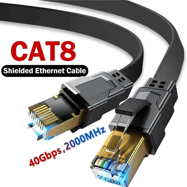 DOONJIEY Flat CAT8 Ethernet Cable 40Gbps 2000MHz RJ45 High Speed for Router PC PS4 TV Laptop 10M-30M UTP Oxygen-Free Copper