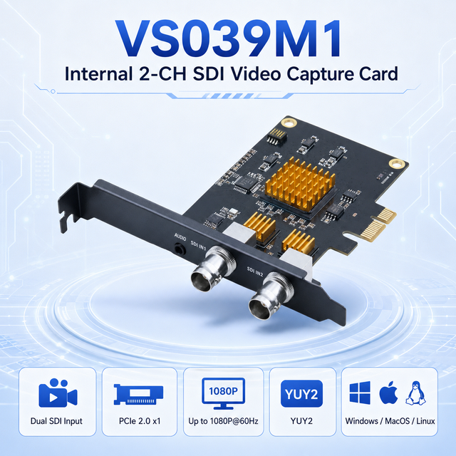 PCIe X1 Dual SDI 1080P60 Capture Card with 3.5mm Line-in Audio YUY2 for Live Stream and Camera Use