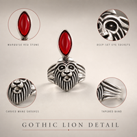 Bague Chevalière Tête de Lion en Cuivre Vintage Incrustée de Pierre Rouge Marquise, Bague Ajustable pour Homme, Bijou Rétro Punk Tendance, Cadeau