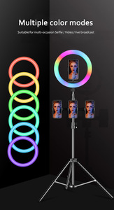 Lumière de maquillage <span class=keywords><strong>MJ33</strong></span> Flash <span class=keywords><strong>RGB</strong></span> couleur 33 cm, anneau lumineux pour téléphone, éclairage vidéo <span class=keywords><strong>LED</strong></span> avec trépied de 1,6 m - Product Image 6
