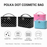 Sac à cosmétiques en cuir PU à pois avec poignée, grande capacité, étanche, organiseur de maquillage pour femmes, trousse de toilette de voyage