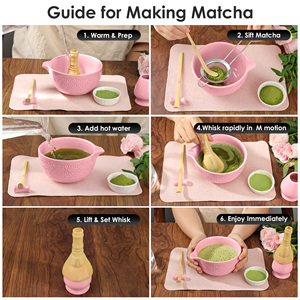 Ensemble de thé matcha japonais en céramique de 7 pièces, bol traditionnel gravé, brosse à thé, fouet en polypropylène pour le café, le thé, le matcha - Product Image 6