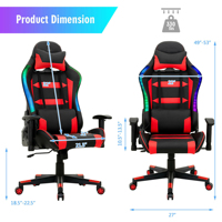 Chaise de jeu LED multicolore avec télécommande, modes RGB, en cuir PU, inclinable, massage, coussin lombaire, accoudoirs réglables