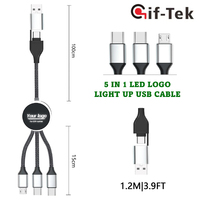 Kabel Pengisian Daya USB 3-in-1 Berbahan Nilon dengan Logo Kustom LED Menyala, Pengisian Cepat 2A untuk IOS, Komputer, Printer (Tembaga Murni)