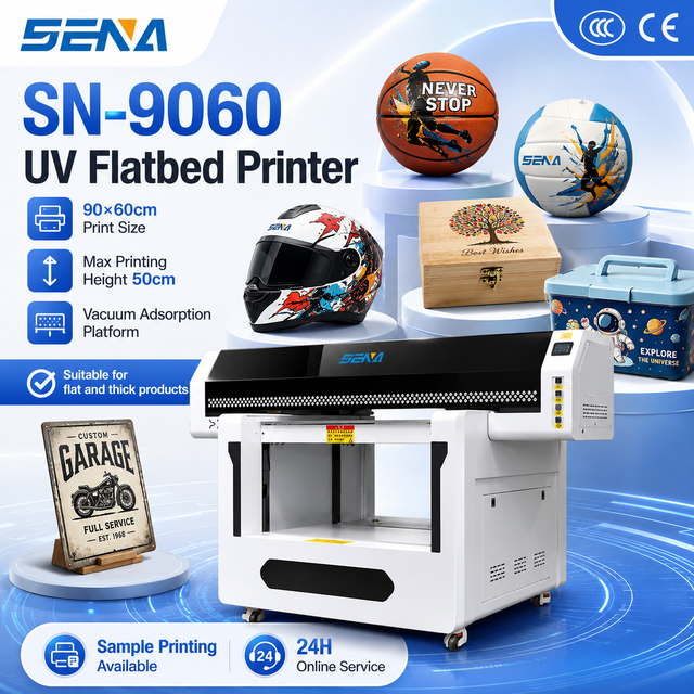 UV Inkjet Flatbed Printer 9060 Digital UV Flatbed Printing Machine High Z Axis 500mm for Acrylic Wood Glass Helmet Ball Printing