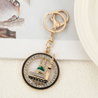Islamischer Moschee-Schlüsselanhänger mit Strass, Metallischer Muslimischer Schlüsselring, Grüne Kuppel, Arabisches Eid-Souvenir, Religiöses Geschenk, Taschenanhänger