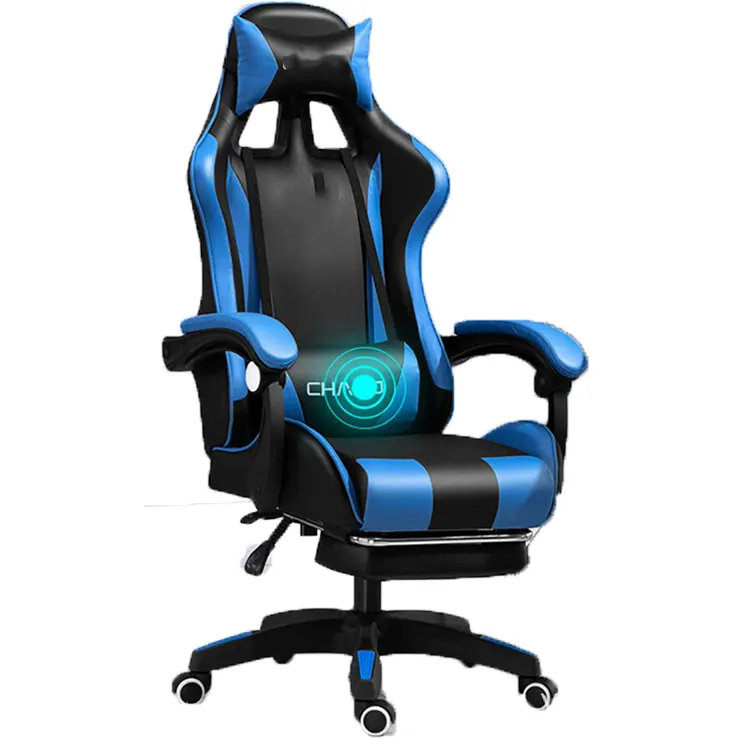 2020 canlı gösteri masaj fonksiyonu OEM mavi renk masaj geri yarış bilgisayar PC oyuncu sandalyesi oyun sandalyesi çin'den